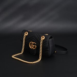 Gucci GG Marmont Small Matelassé Shoulder Bag – Black Leather with Gold Hardware - Image 6