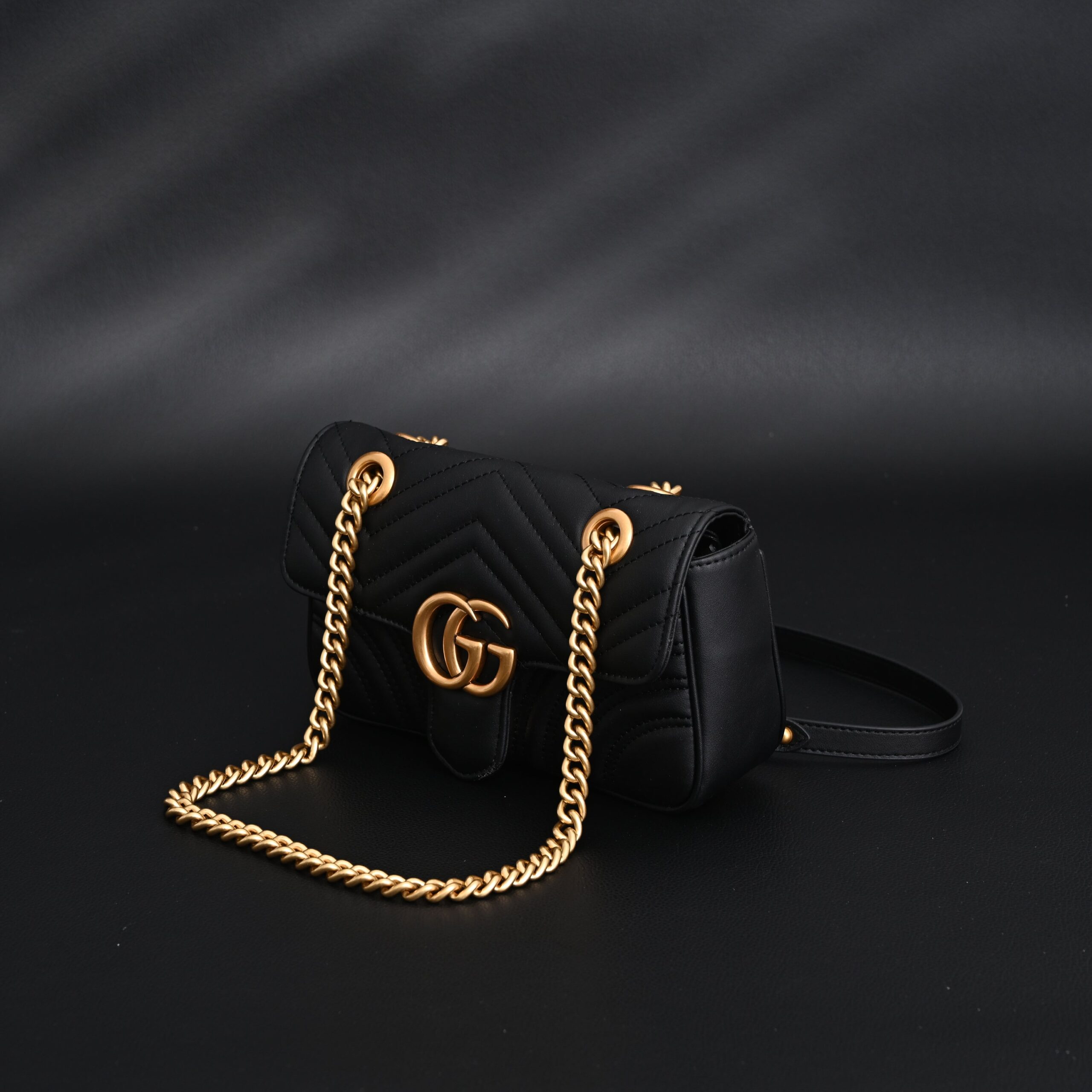 Gucci GG Marmont Small Matelassé Shoulder Bag – Black Leather with Gold Hardware - Image 6