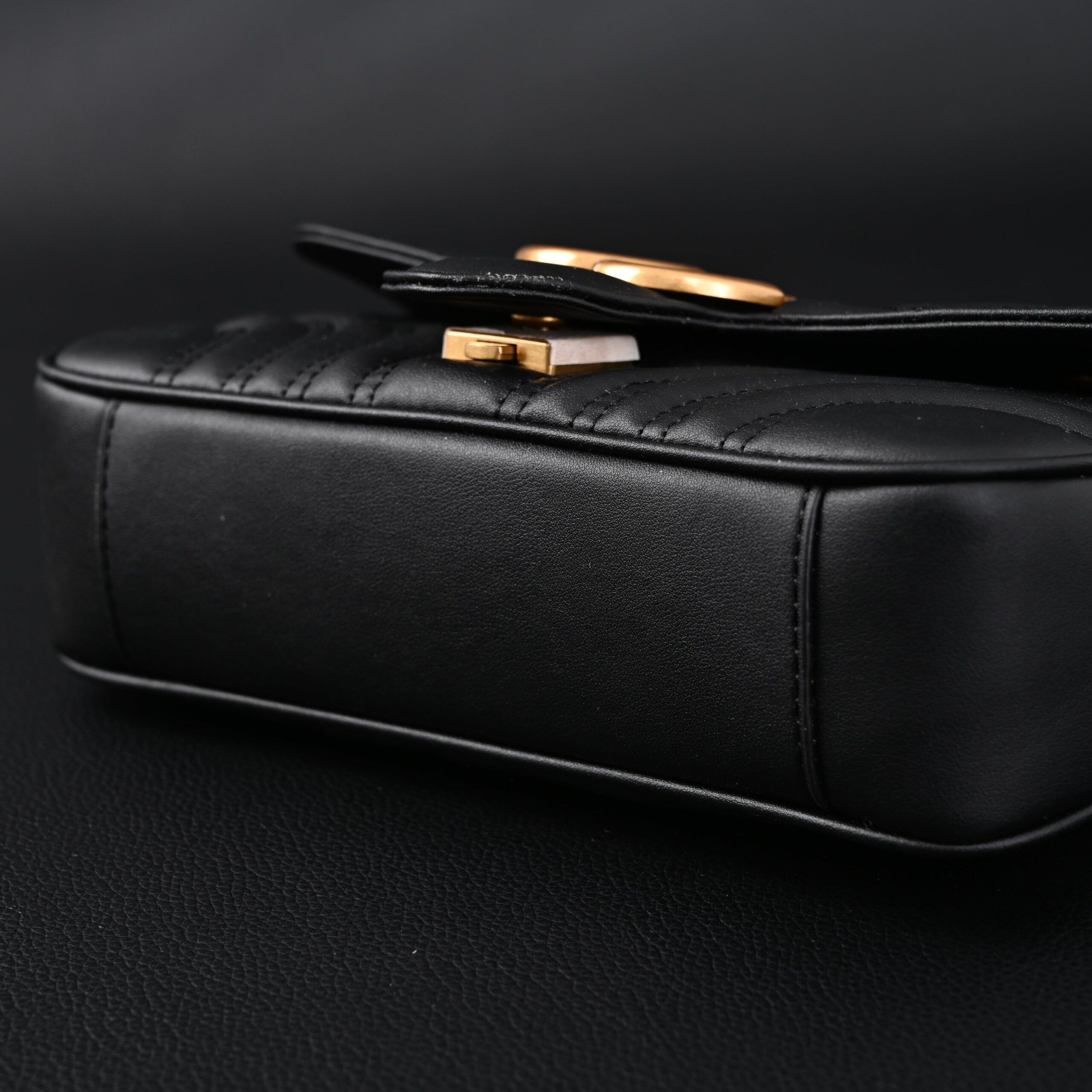 Gucci GG Marmont Small Matelassé Shoulder Bag – Black Leather with Gold Hardware - Image 8