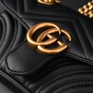 Gucci GG Marmont Small Matelassé Shoulder Bag – Black Leather with Gold Hardware - Image 9