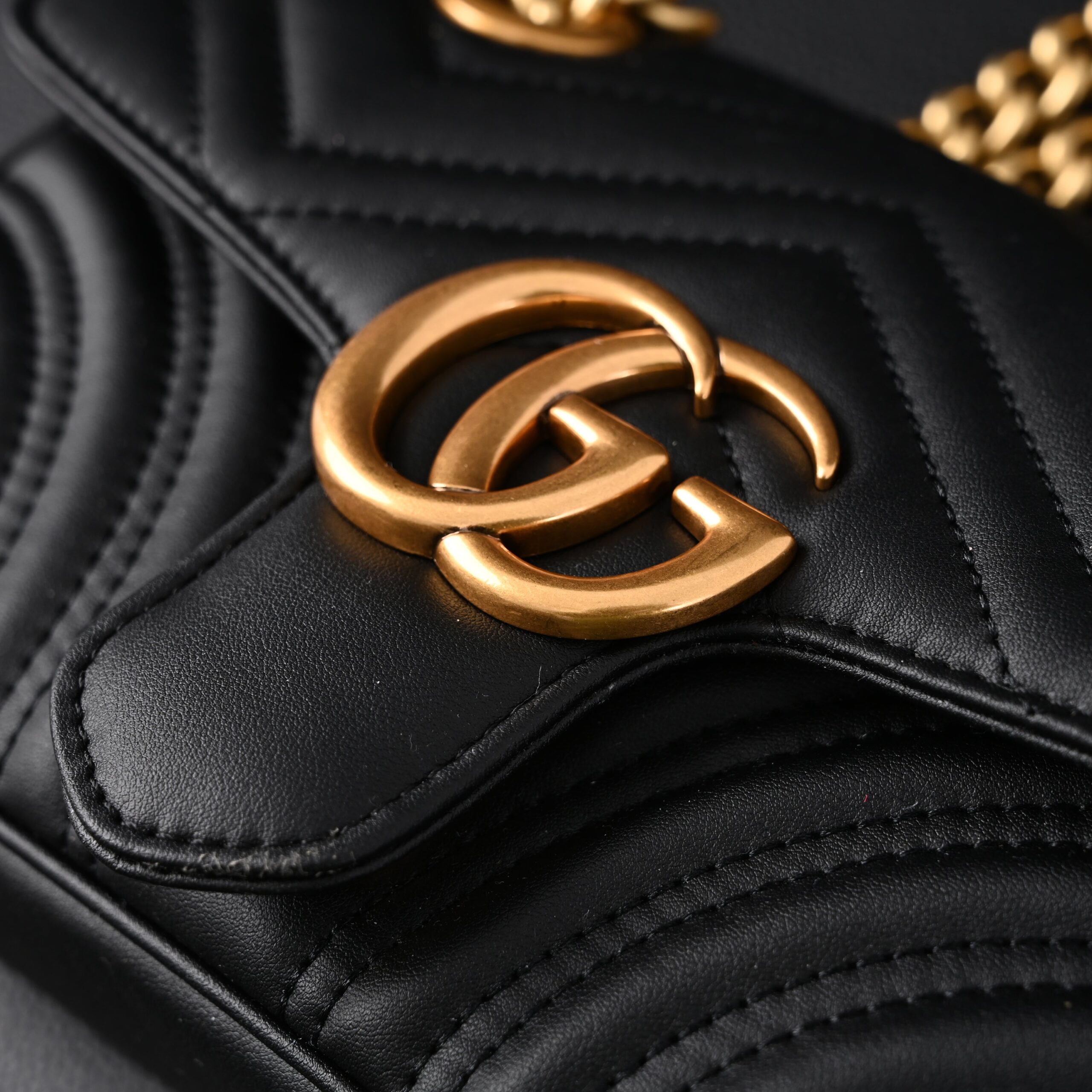 Gucci GG Marmont Small Matelassé Shoulder Bag – Black Leather with Gold Hardware - Image 9