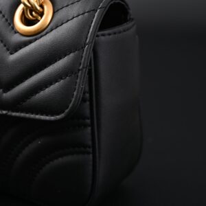 Gucci GG Marmont Small Matelassé Shoulder Bag – Black Leather with Gold Hardware - Image 12