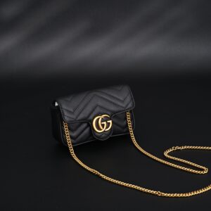 Gucci GG Marmont Matelassé Mini Shoulder Bag – Black Leather with Gold Chain - Image 2