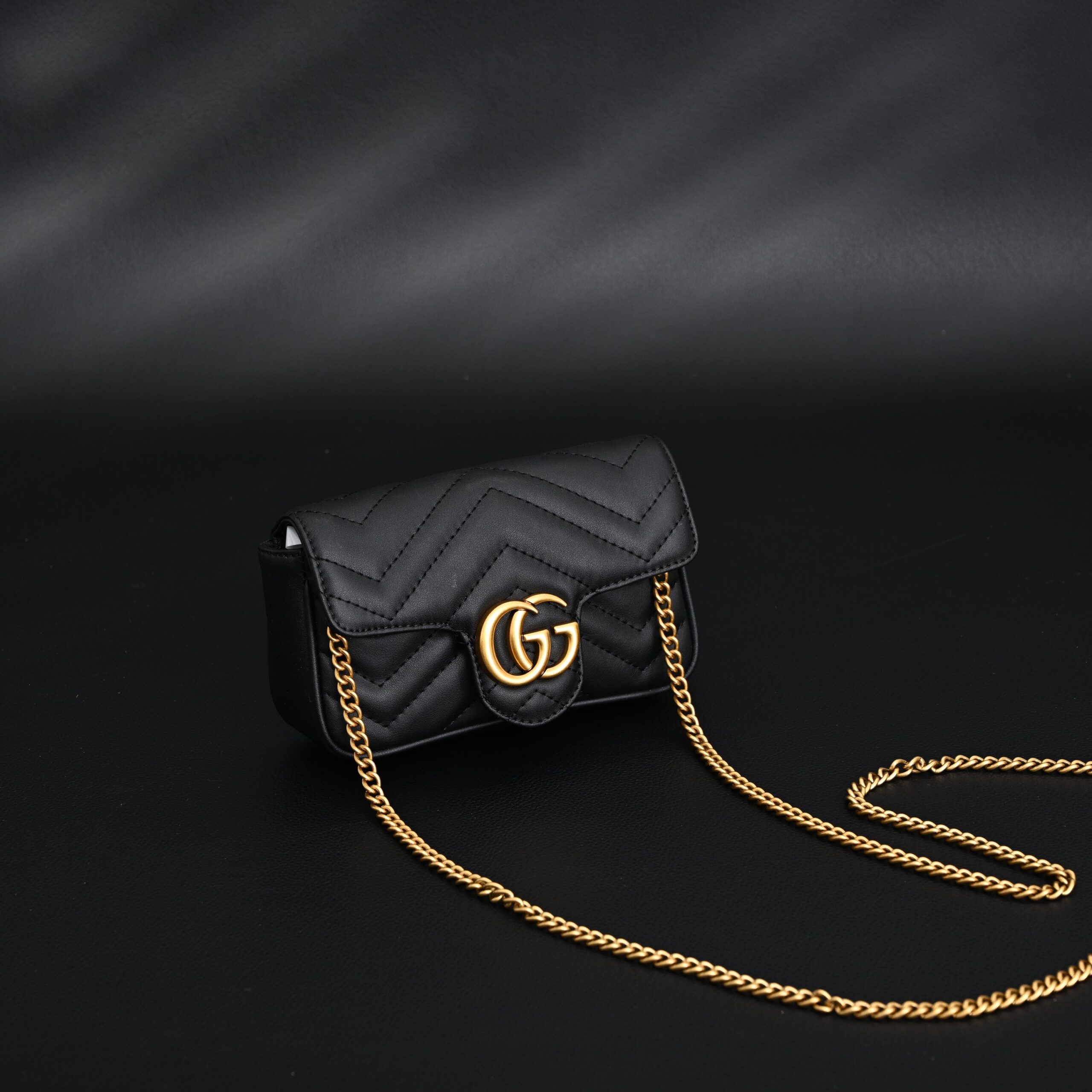 Gucci GG Marmont Matelassé Mini Shoulder Bag – Black Leather with Gold Chain - Image 2