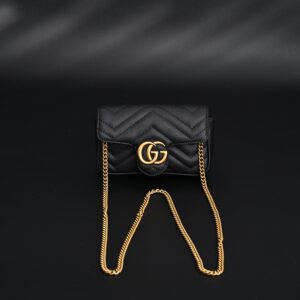 Gucci GG Marmont Matelassé Mini Shoulder Bag – Black Leather with Gold Chain - Image 3