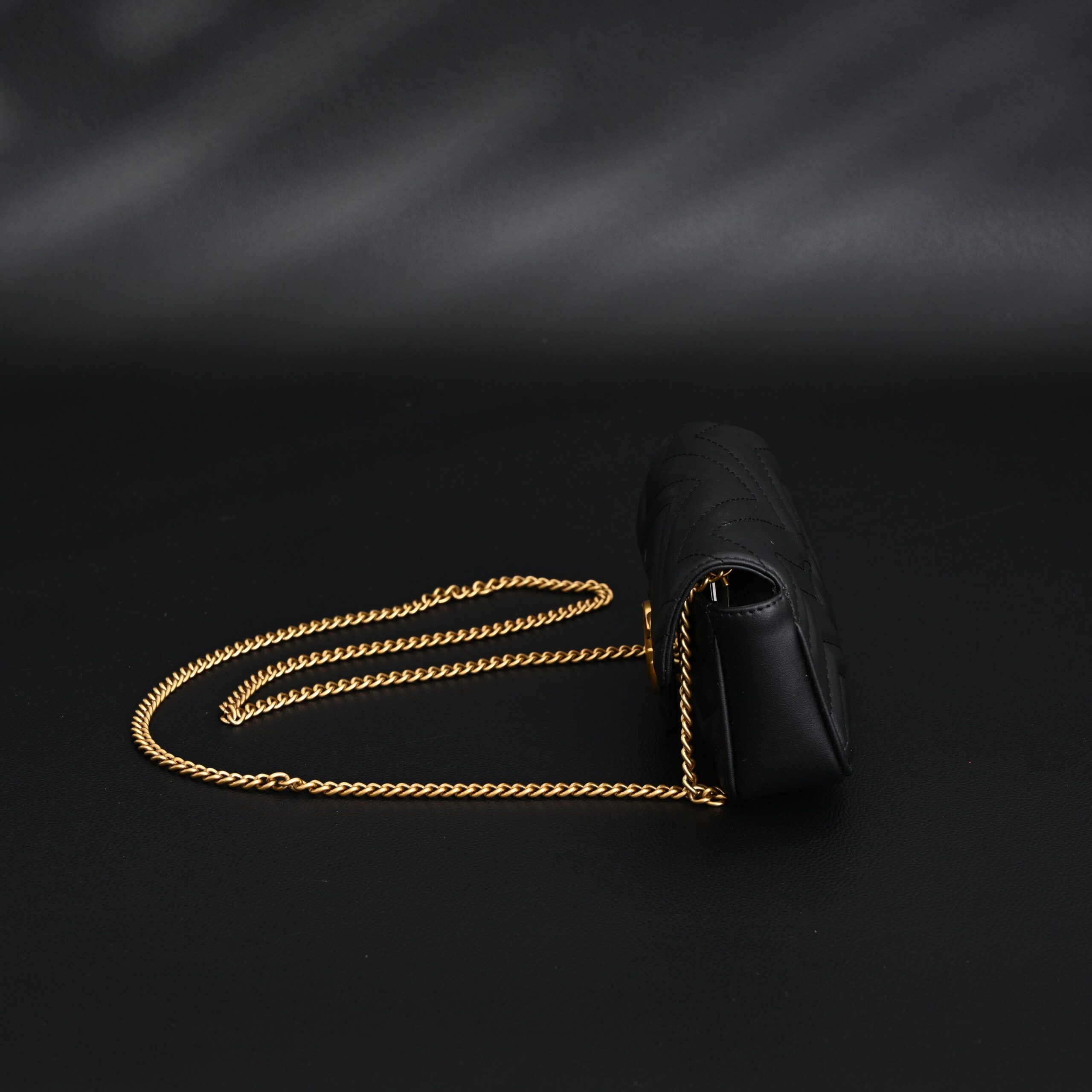 Gucci GG Marmont Matelassé Mini Shoulder Bag – Black Leather with Gold Chain - Image 6