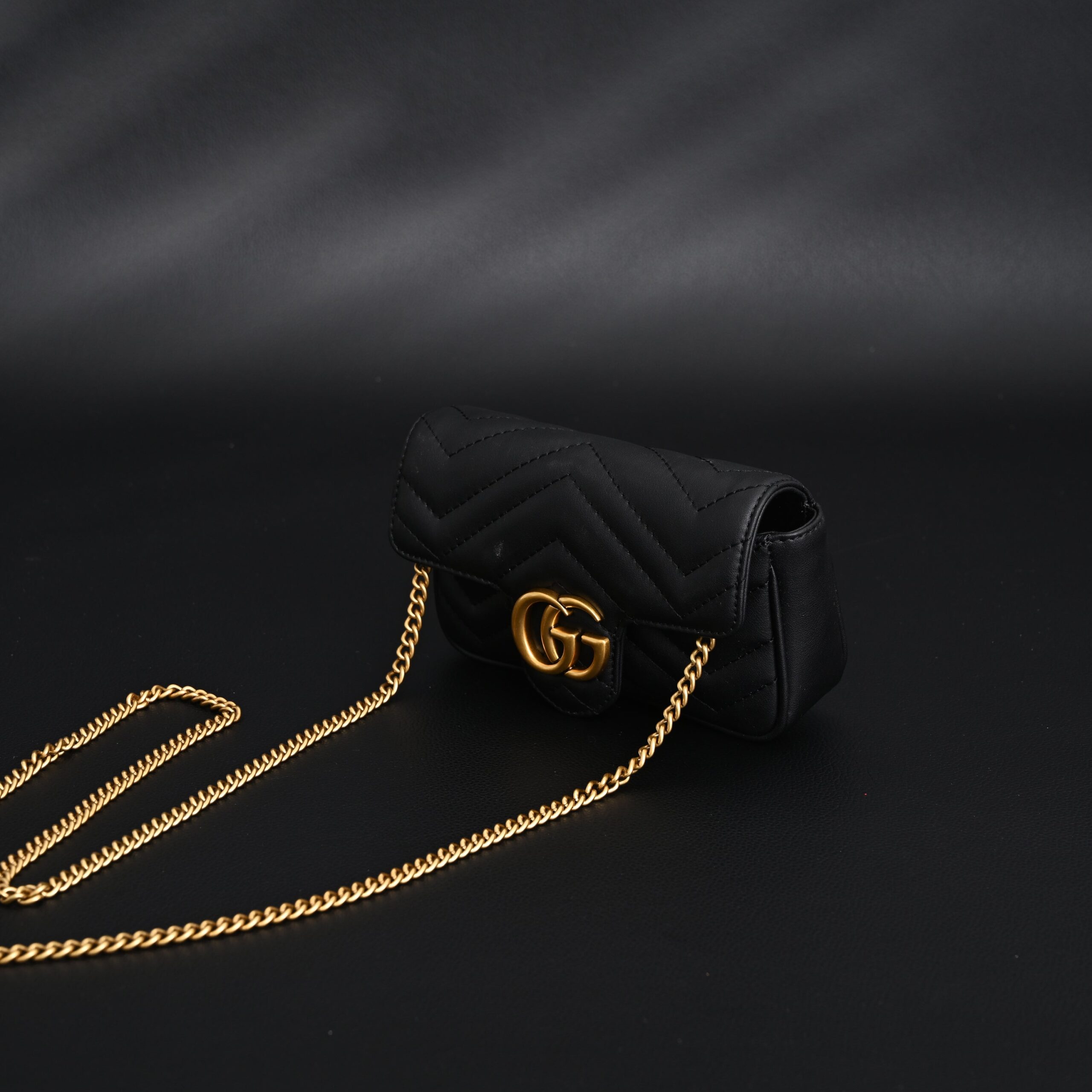 Gucci GG Marmont Matelassé Mini Shoulder Bag – Black Leather with Gold Chain - Image 7