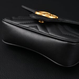 Gucci GG Marmont Matelassé Mini Shoulder Bag – Black Leather with Gold Chain - Image 8