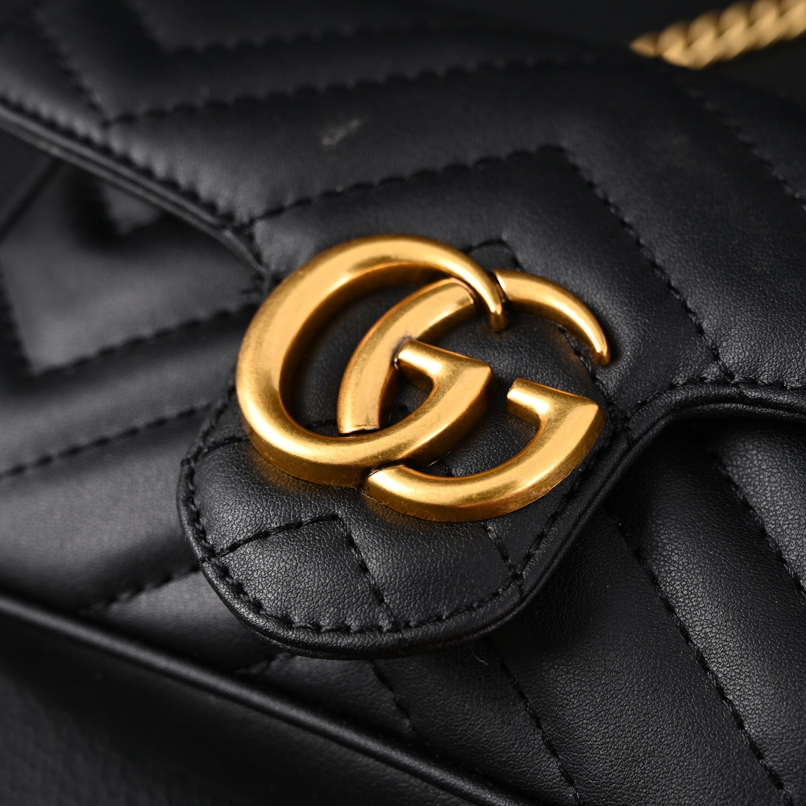 Gucci GG Marmont Matelassé Mini Shoulder Bag – Black Leather with Gold Chain - Image 9