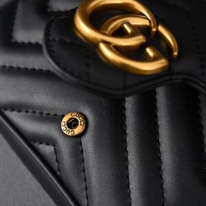 Gucci GG Marmont Matelassé Mini Shoulder Bag – Black Leather with Gold Chain - Image 12