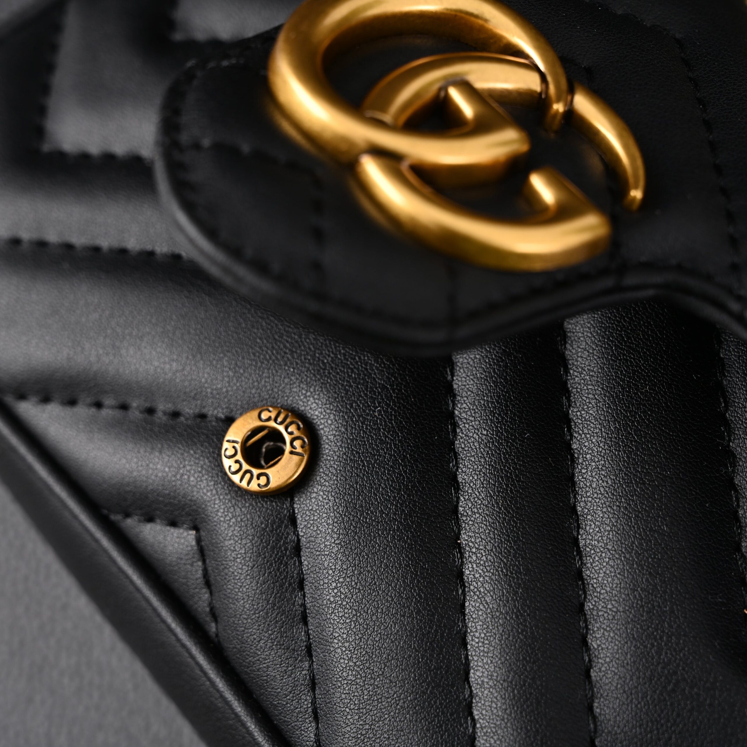 Gucci GG Marmont Matelassé Mini Shoulder Bag – Black Leather with Gold Chain - Image 12