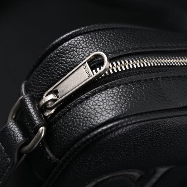 Gucci Black Leather Embossed Logo Belt Bag