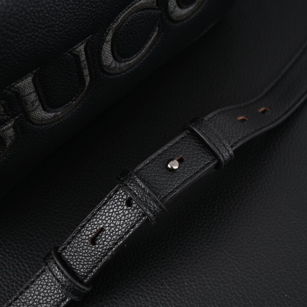 Gucci Black Leather Embossed Logo Belt Bag