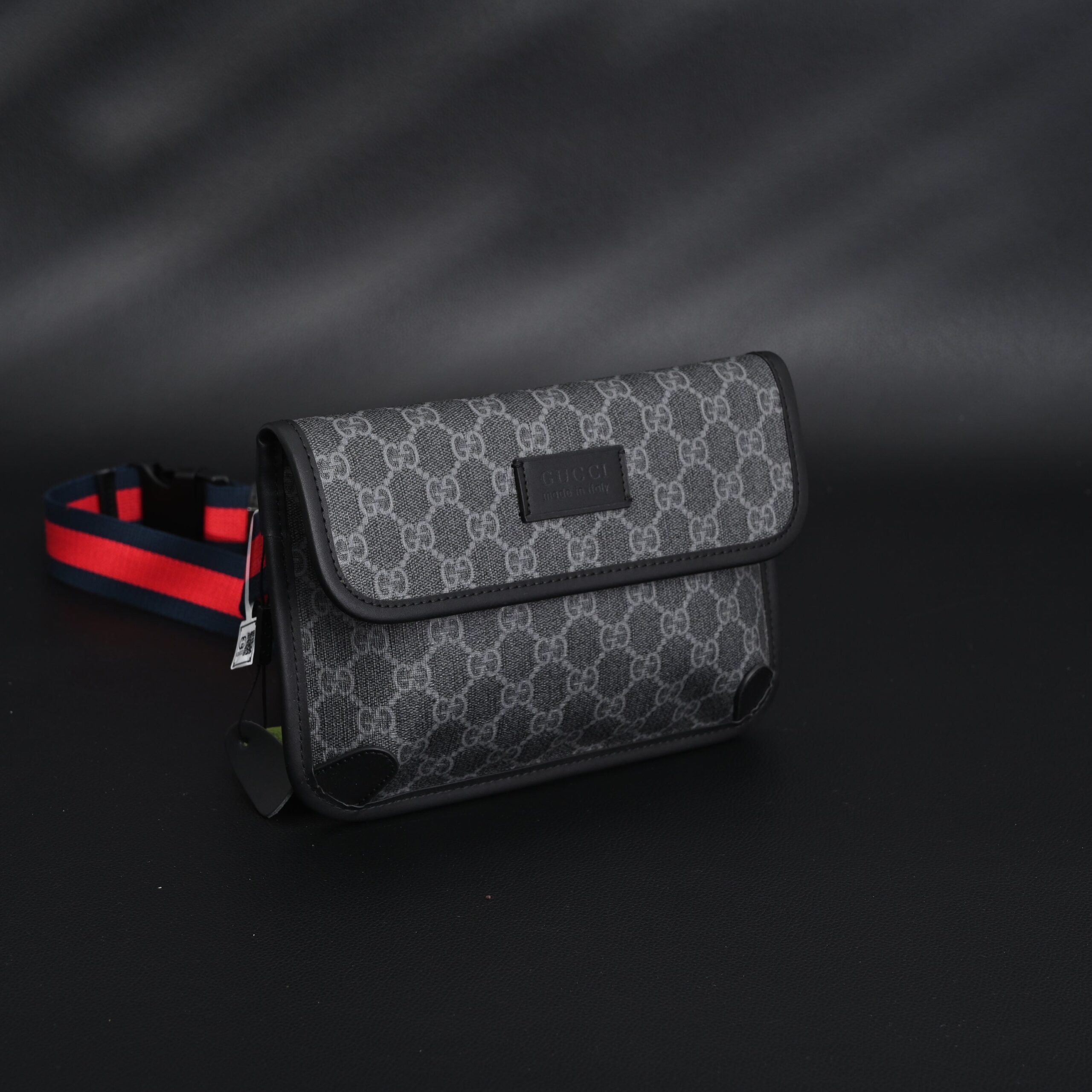 Gucci Ophidia GG Supreme Belt Bag – Black/Grey with Web Strap - Image 2