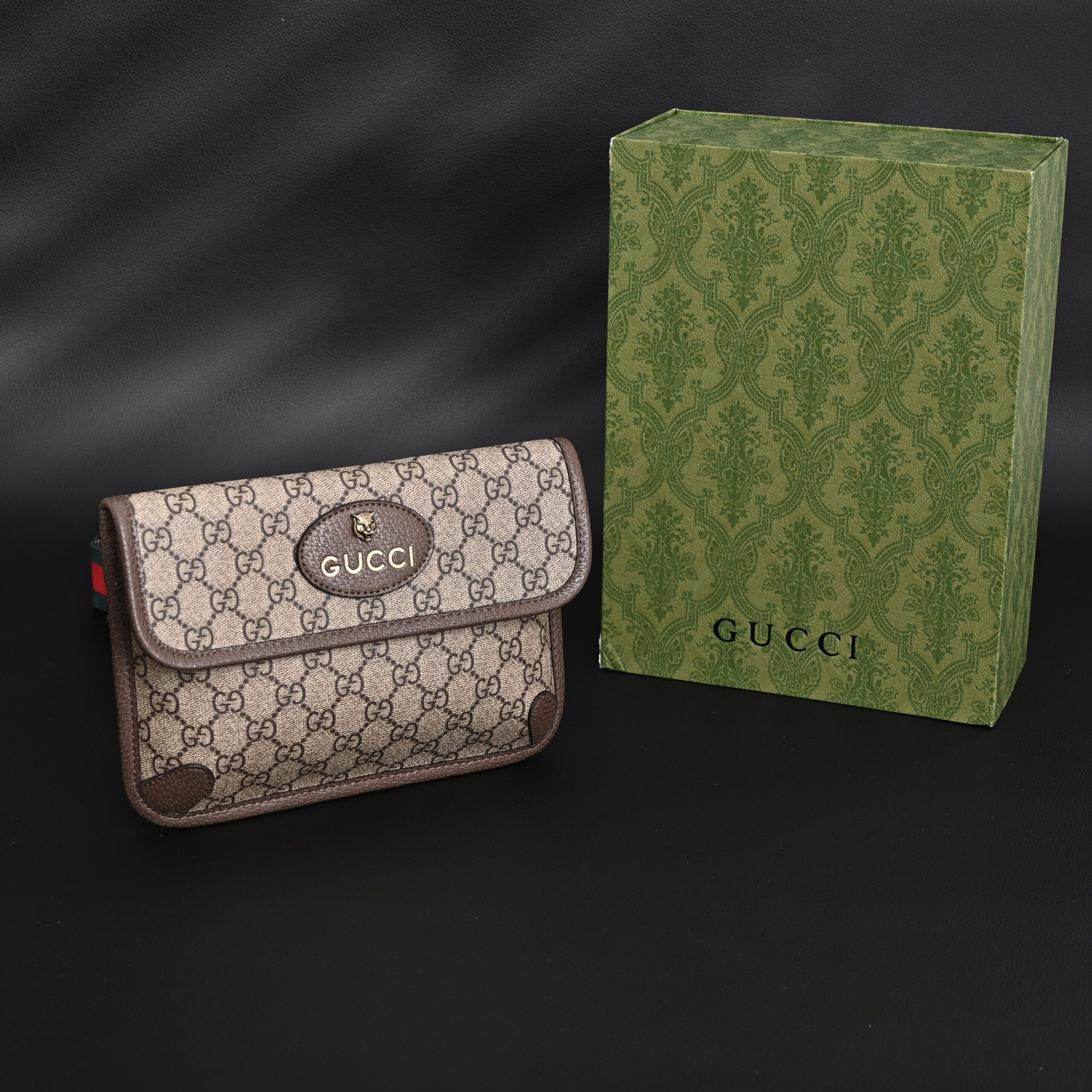 Gucci Ophidia GG Supreme Mini Belt Bag – Beige/Ebony with Web Stripe - Image 1
