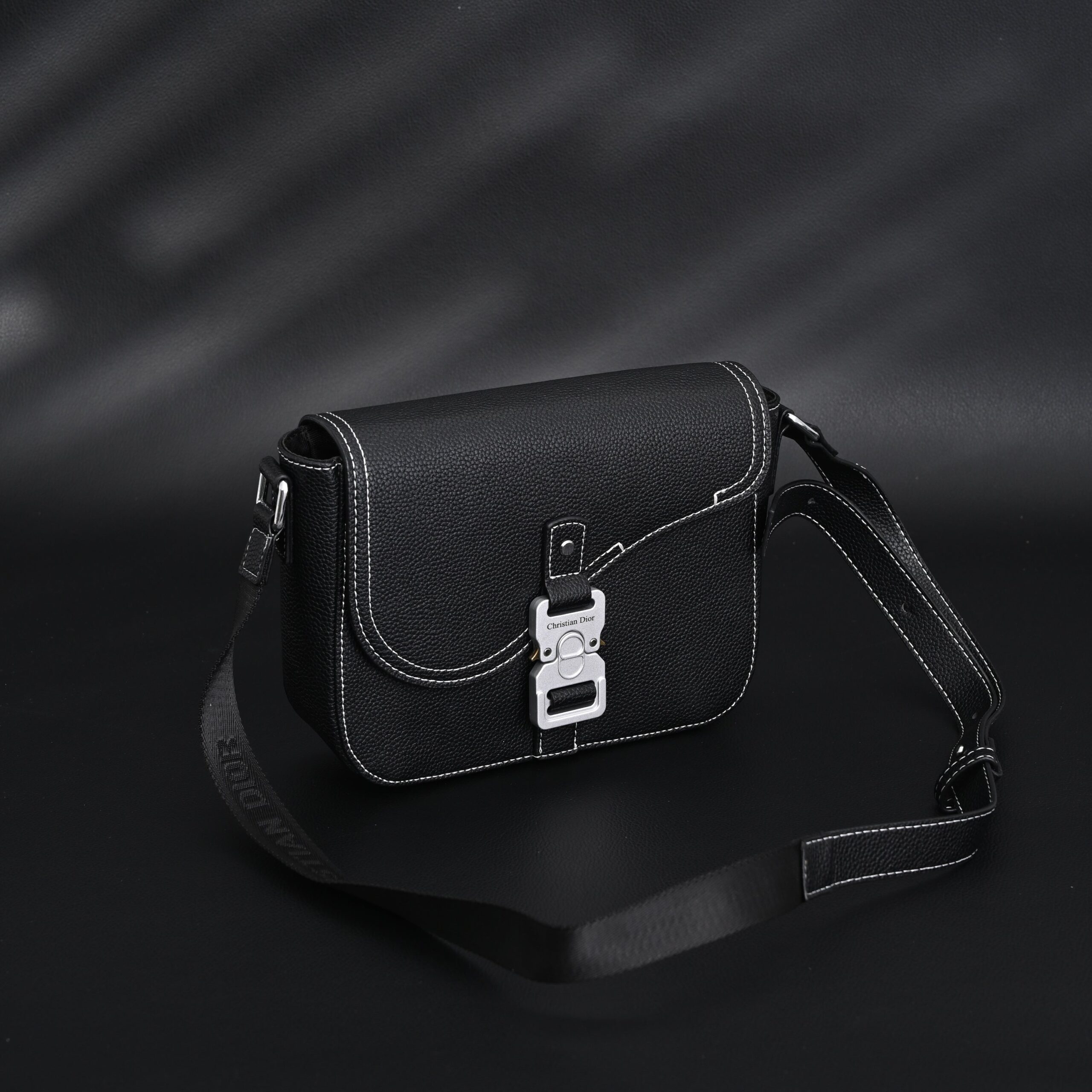 Dior Saddle Crossbody Bag – Black Grained Calfskin with Silver-Tone Hardware - Image 2
