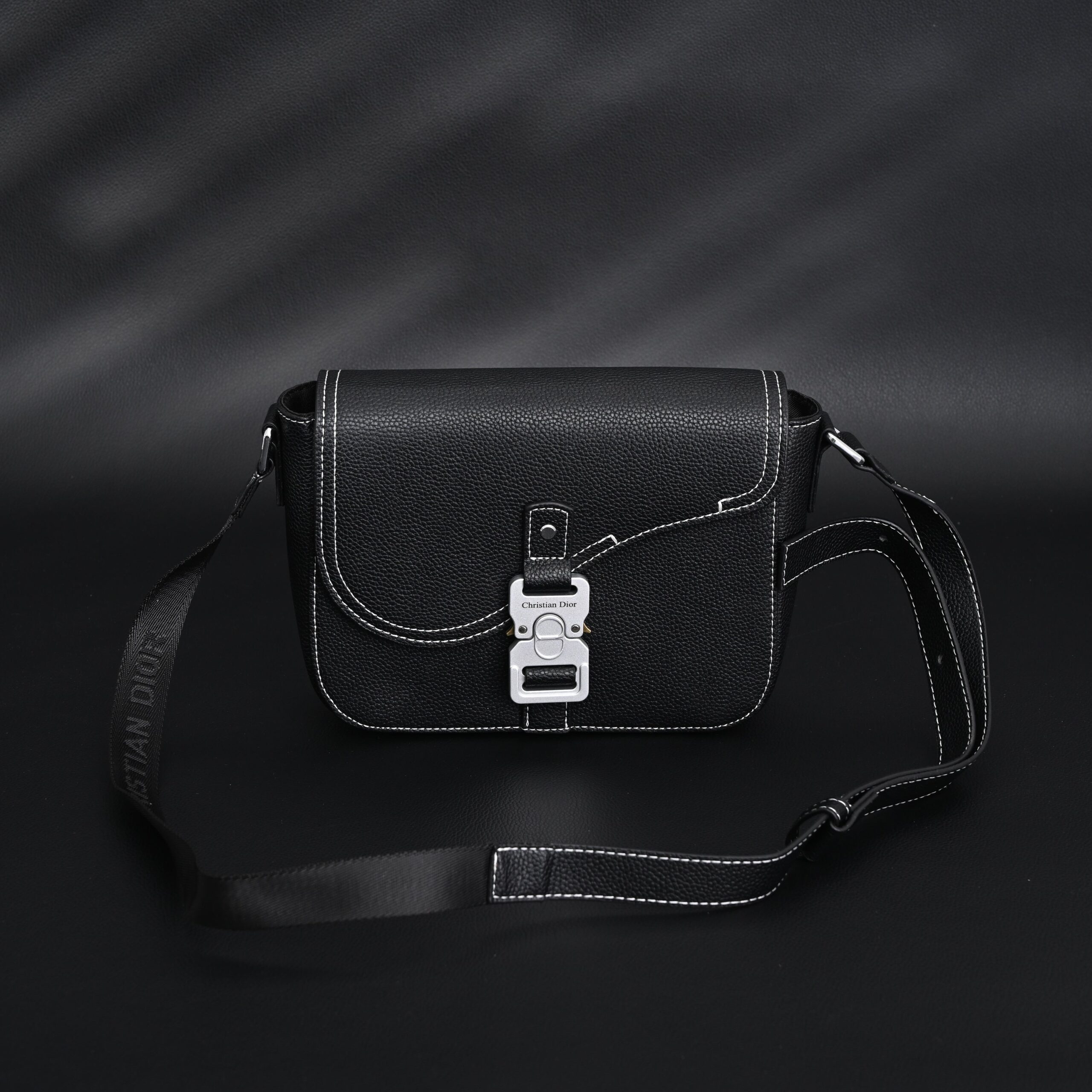 Dior Saddle Crossbody Bag – Black Grained Calfskin with Silver-Tone Hardware - Image 3