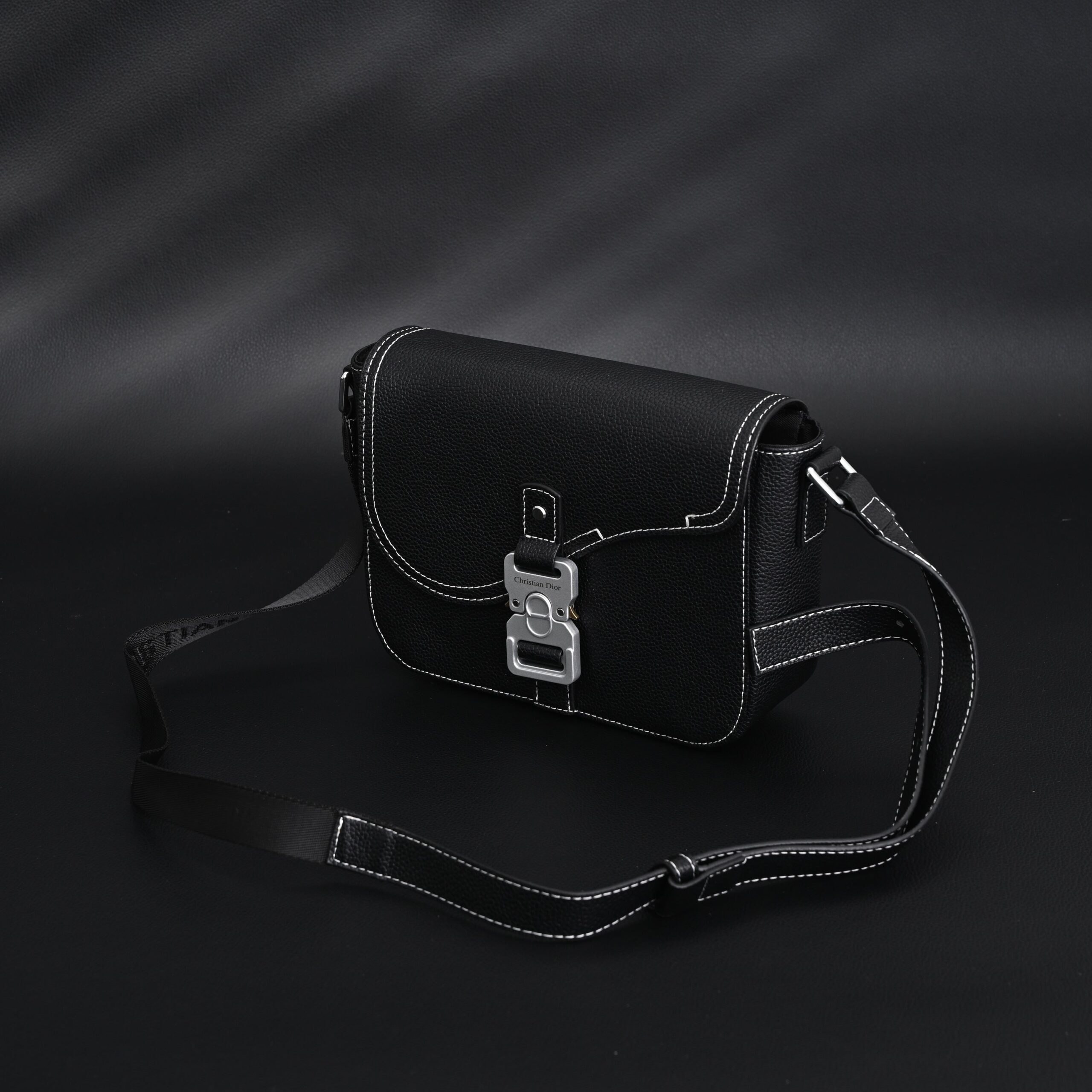 Dior Saddle Crossbody Bag – Black Grained Calfskin with Silver-Tone Hardware - Image 7