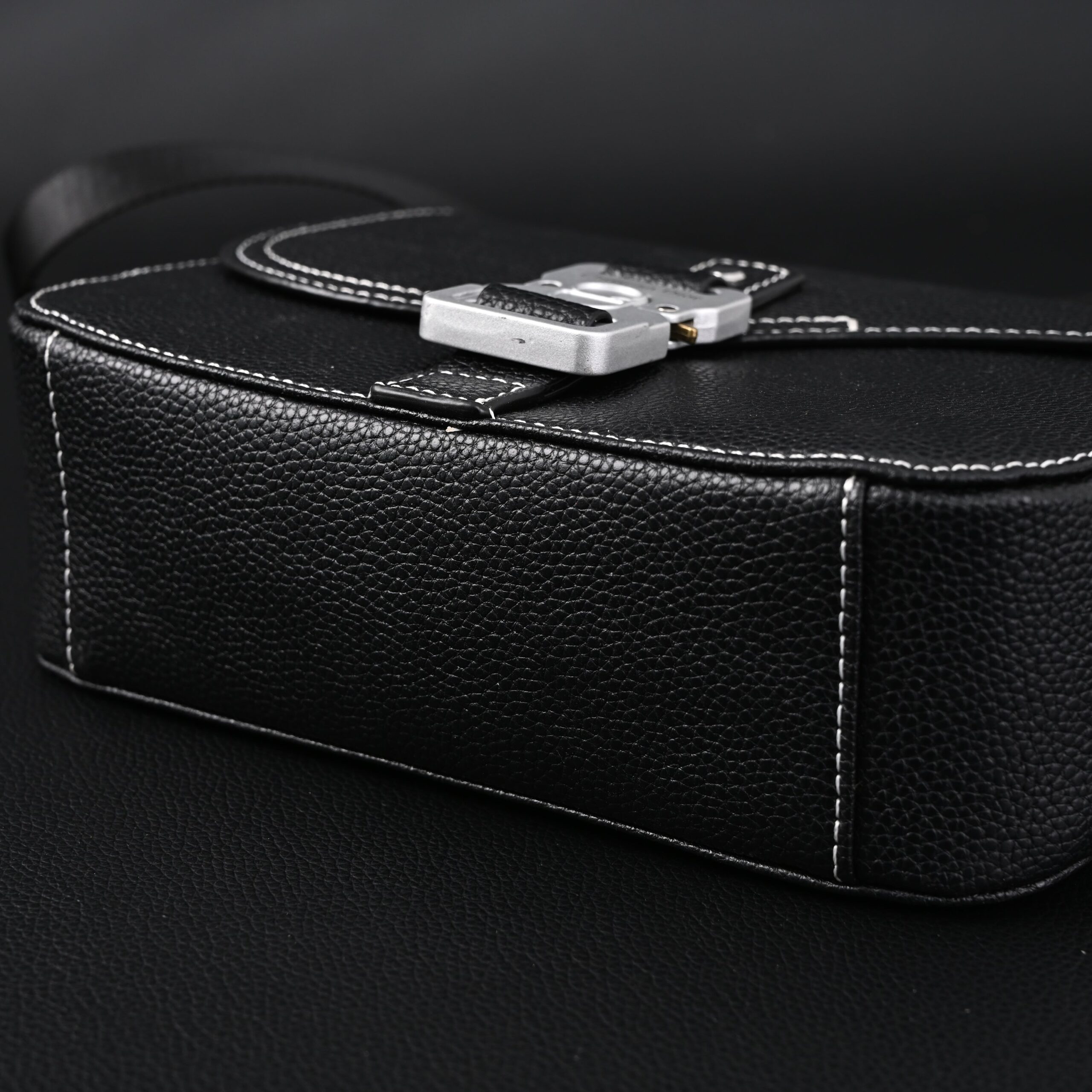 Dior Saddle Crossbody Bag – Black Grained Calfskin with Silver-Tone Hardware - Image 8
