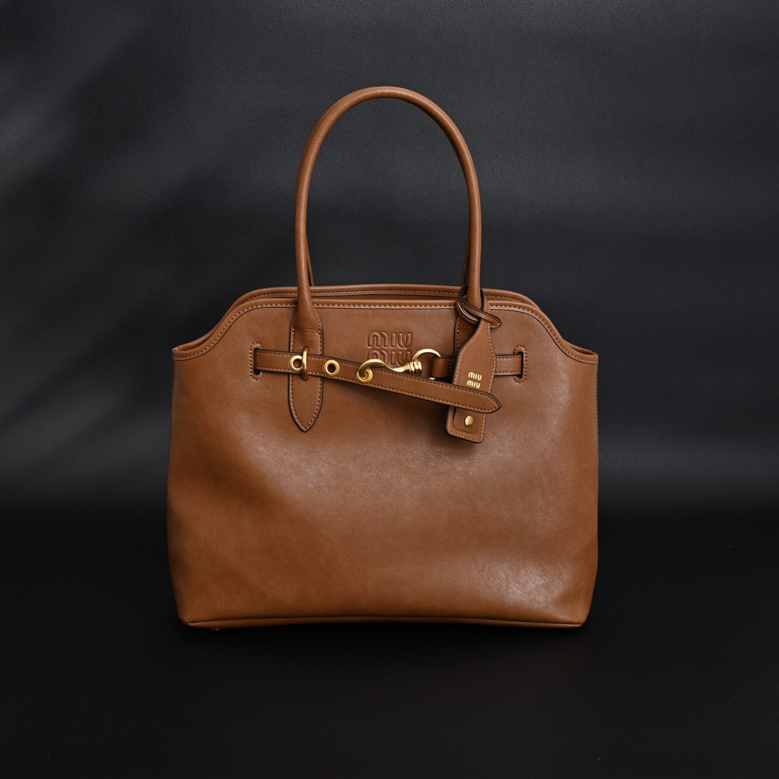 Miu Miu Leather Tote Bag – Elegant Caramel Brown - Image 1