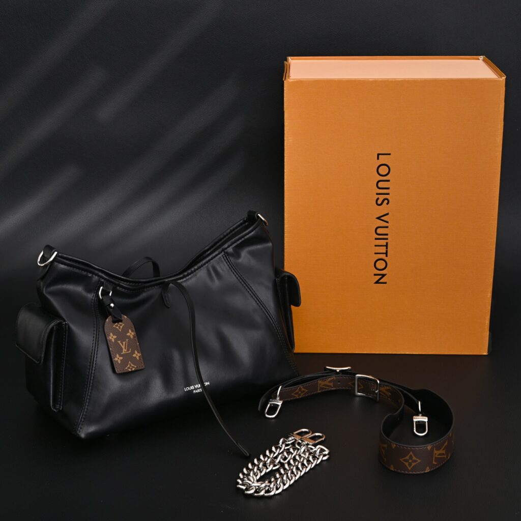 Louis Vuitton Montaigne Black Mahina Leather Shoulder Bag