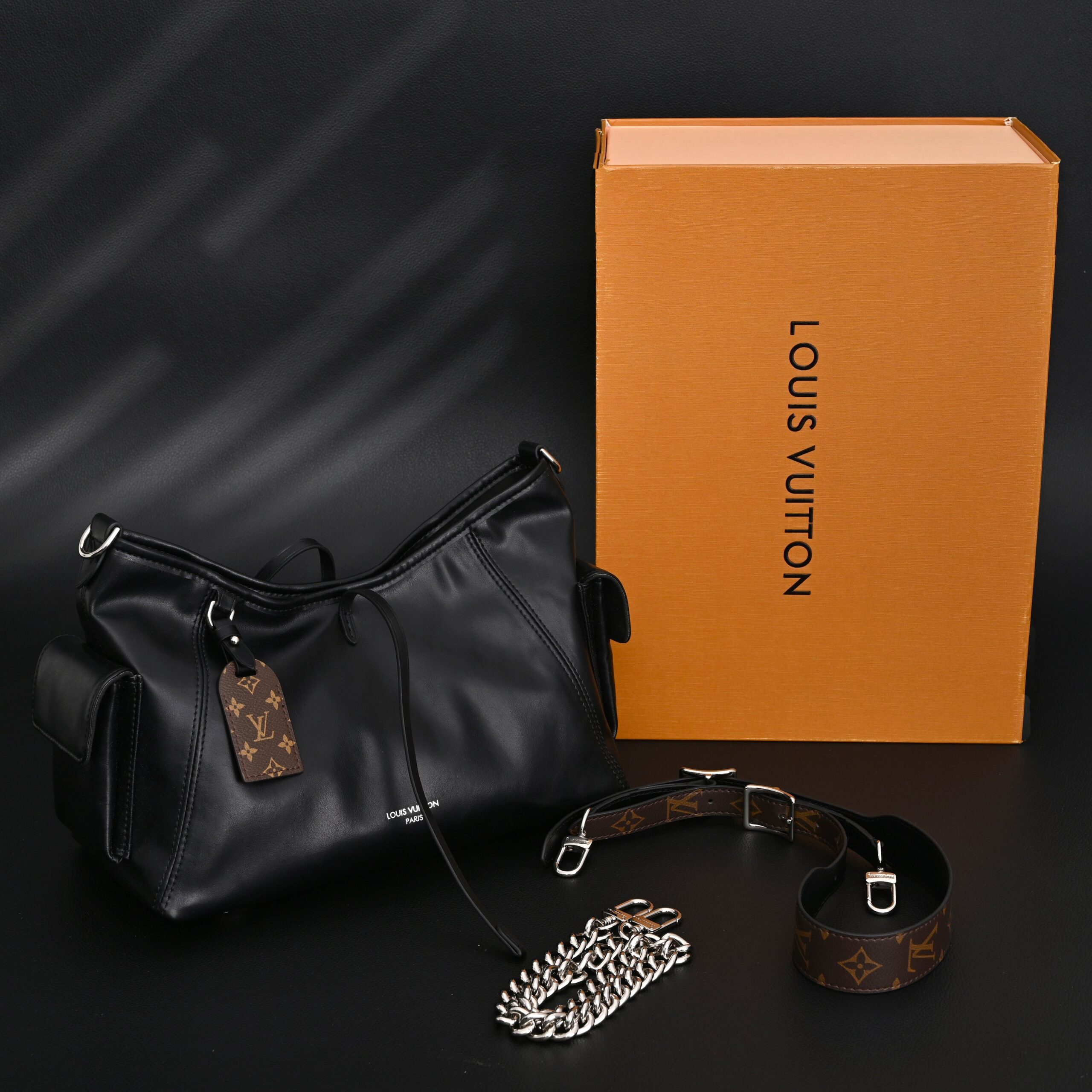 Louis Vuitton Montaigne Black Mahina Leather Shoulder Bag - Image 1