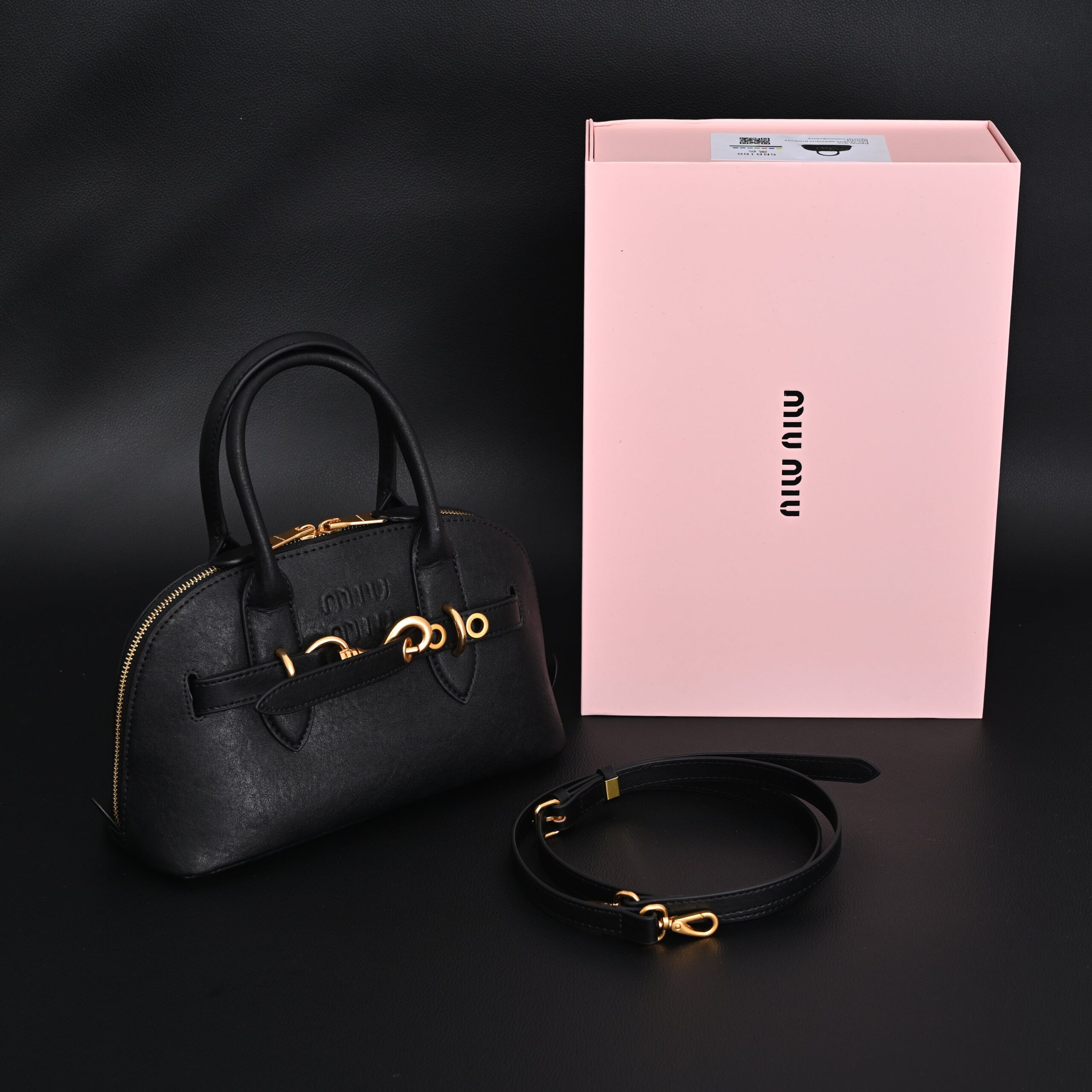Miu Miu Black Leather Satchel Bag – Medium Structured Tote - Image 1