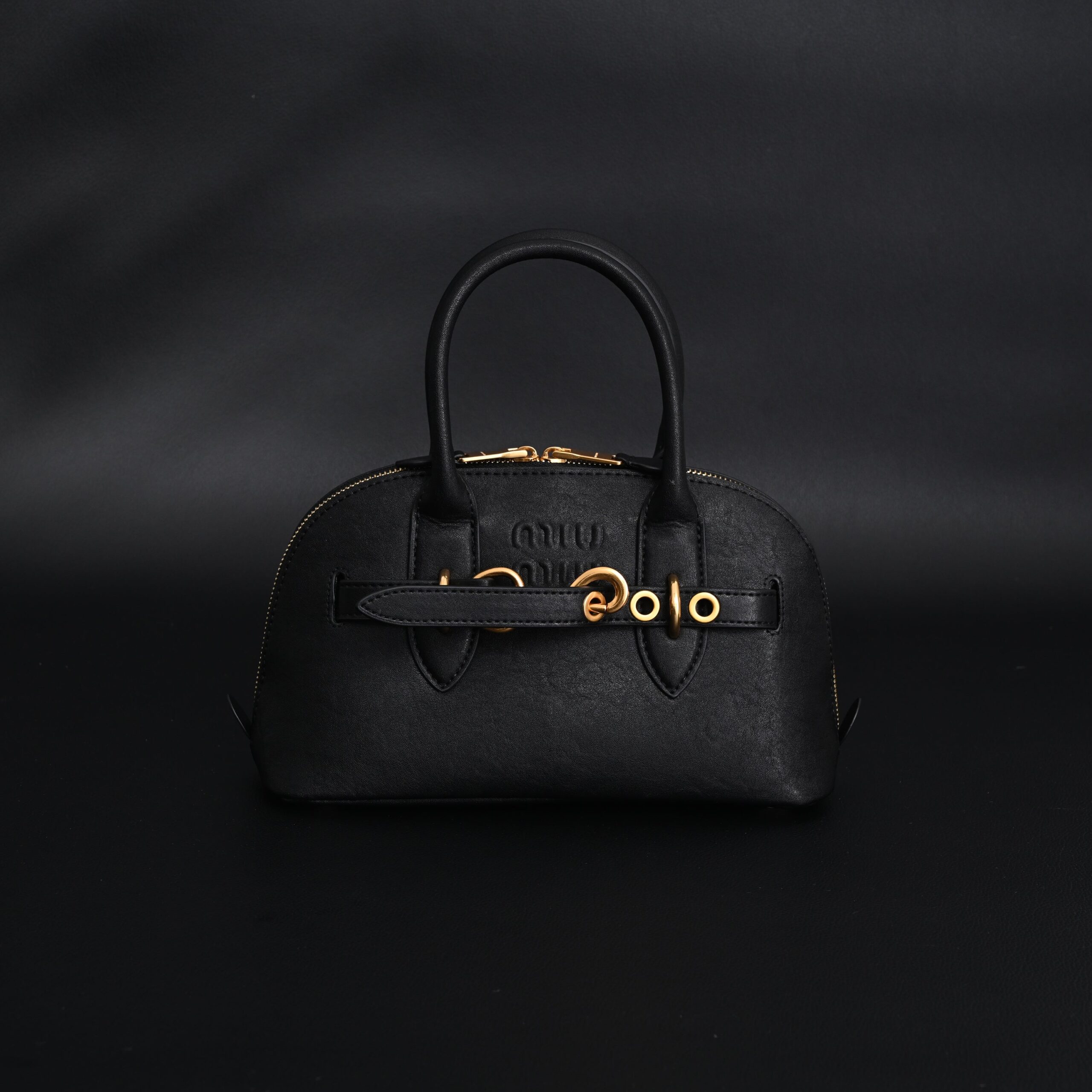 Miu Miu Black Leather Satchel Bag – Medium Structured Tote - Image 2