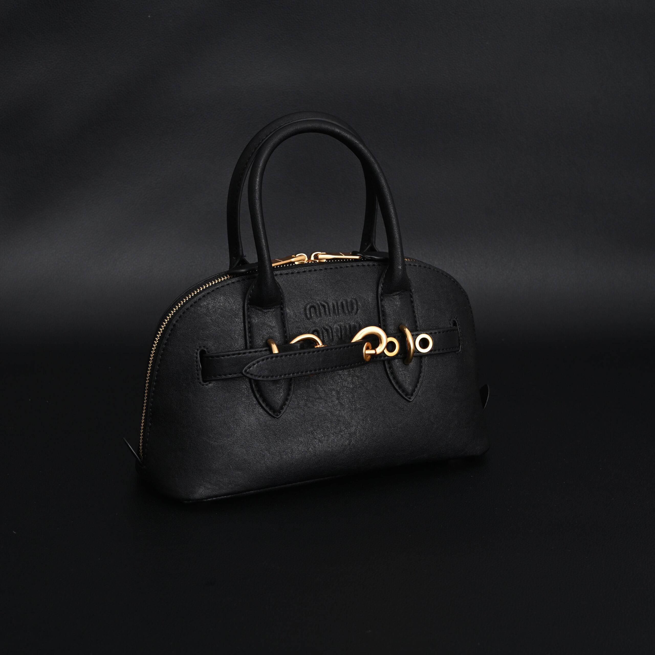 Miu Miu Black Leather Satchel Bag – Medium Structured Tote - Image 3