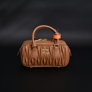 Miu Miu Matelassé Leather Top Handle Bag – Caramel Brown - Image 2