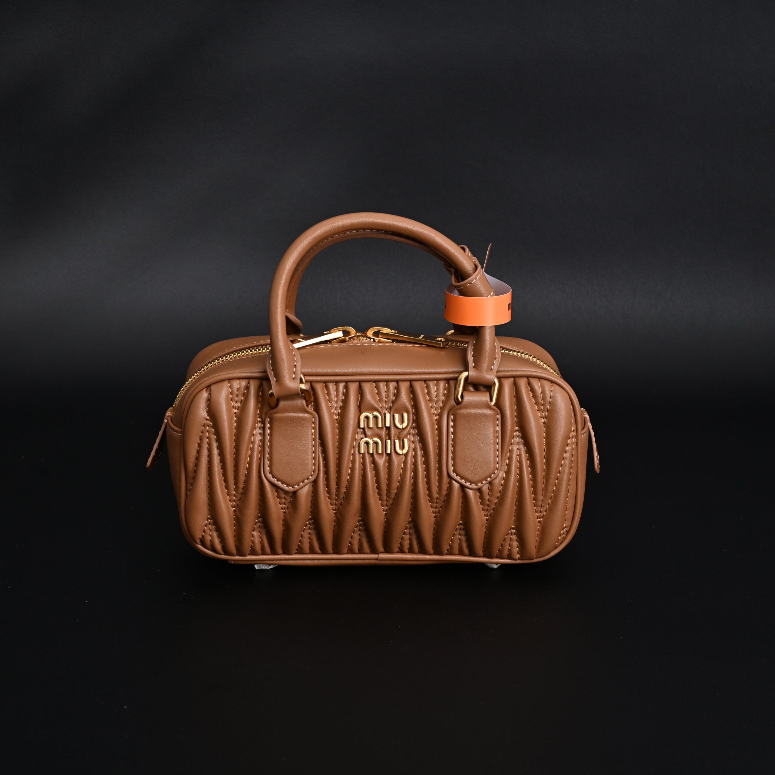 Miu Miu Matelassé Leather Top Handle Bag – Caramel Brown - Image 2