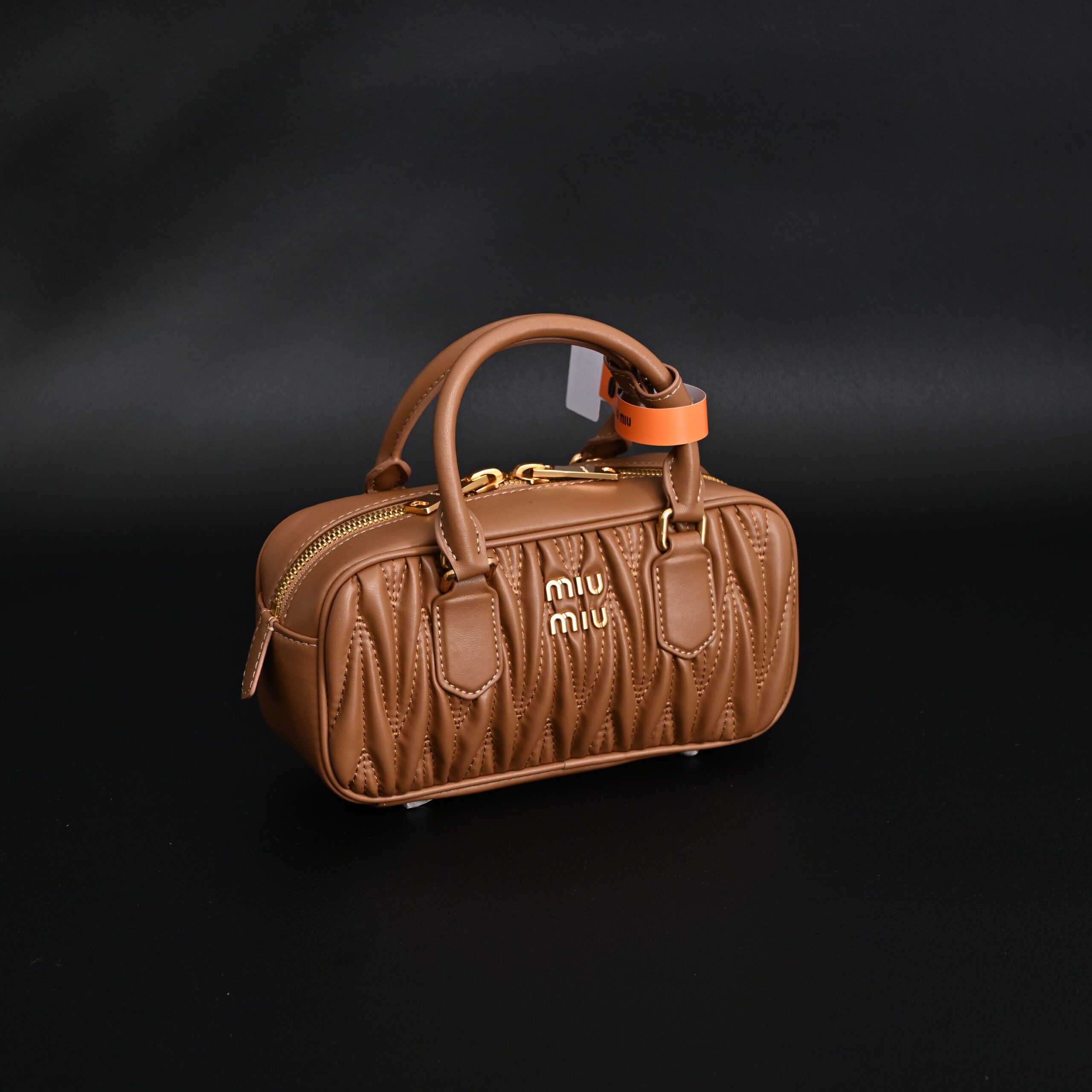 Miu Miu Matelassé Leather Top Handle Bag – Caramel Brown - Image 3