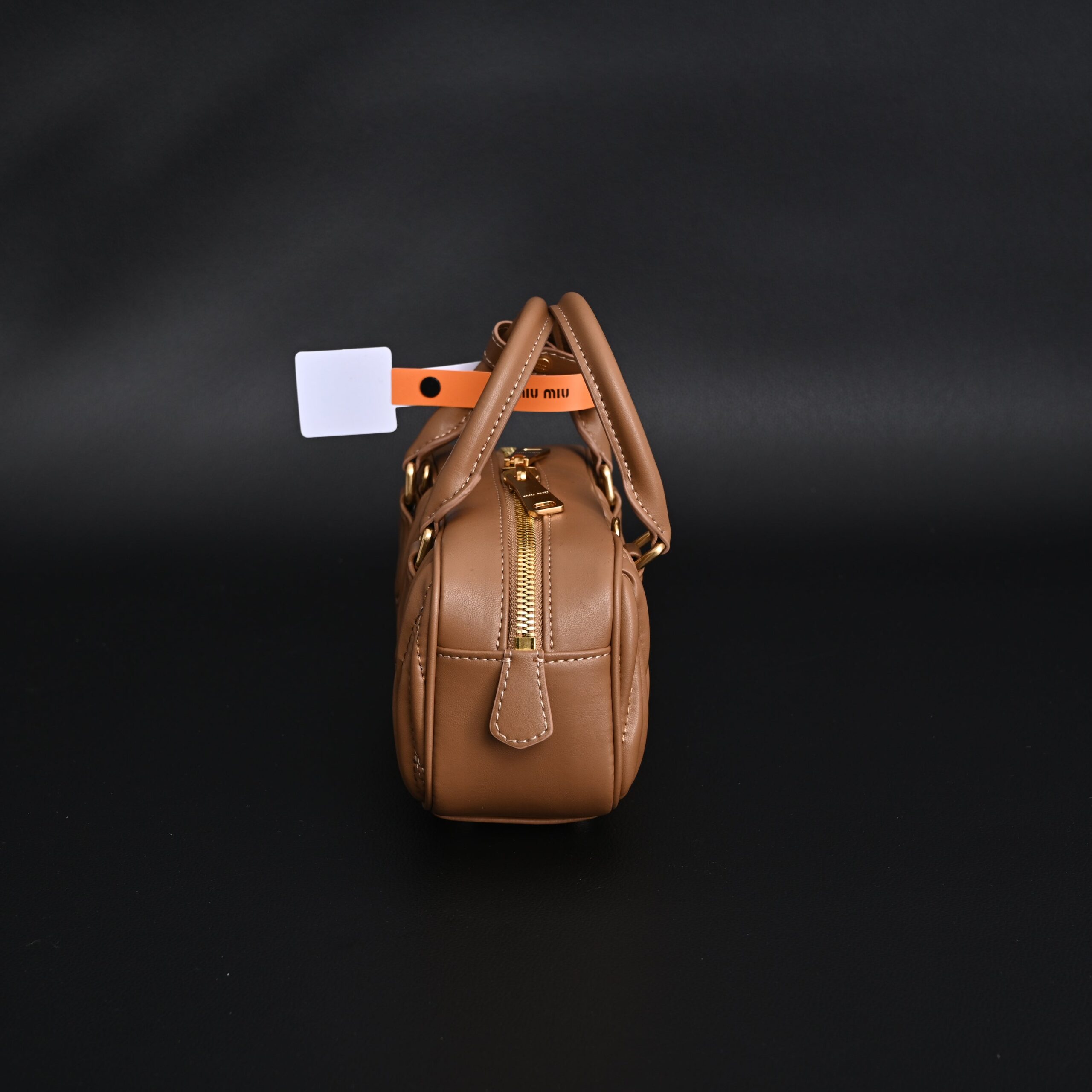 Miu Miu Matelassé Leather Top Handle Bag – Caramel Brown - Image 4