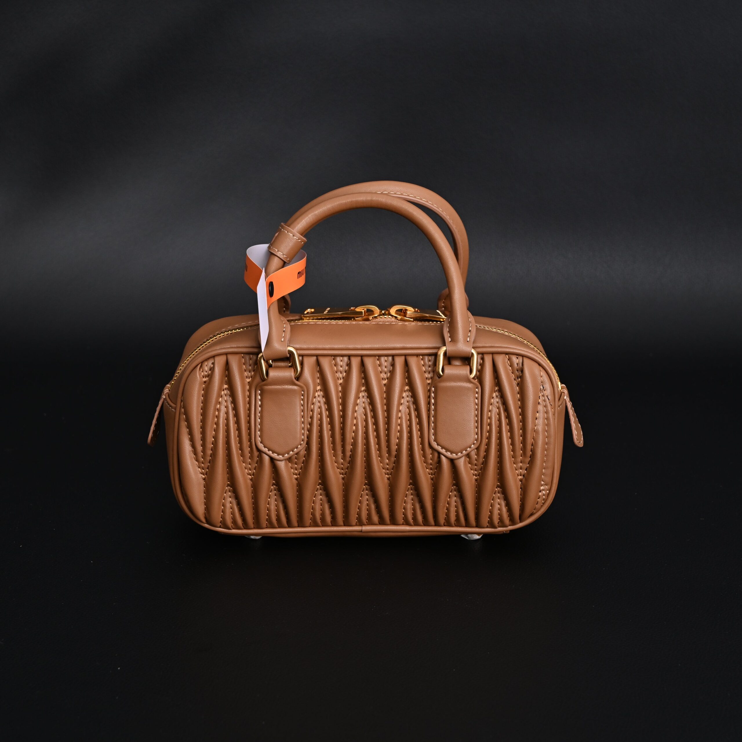 Miu Miu Matelassé Leather Top Handle Bag – Caramel Brown - Image 5