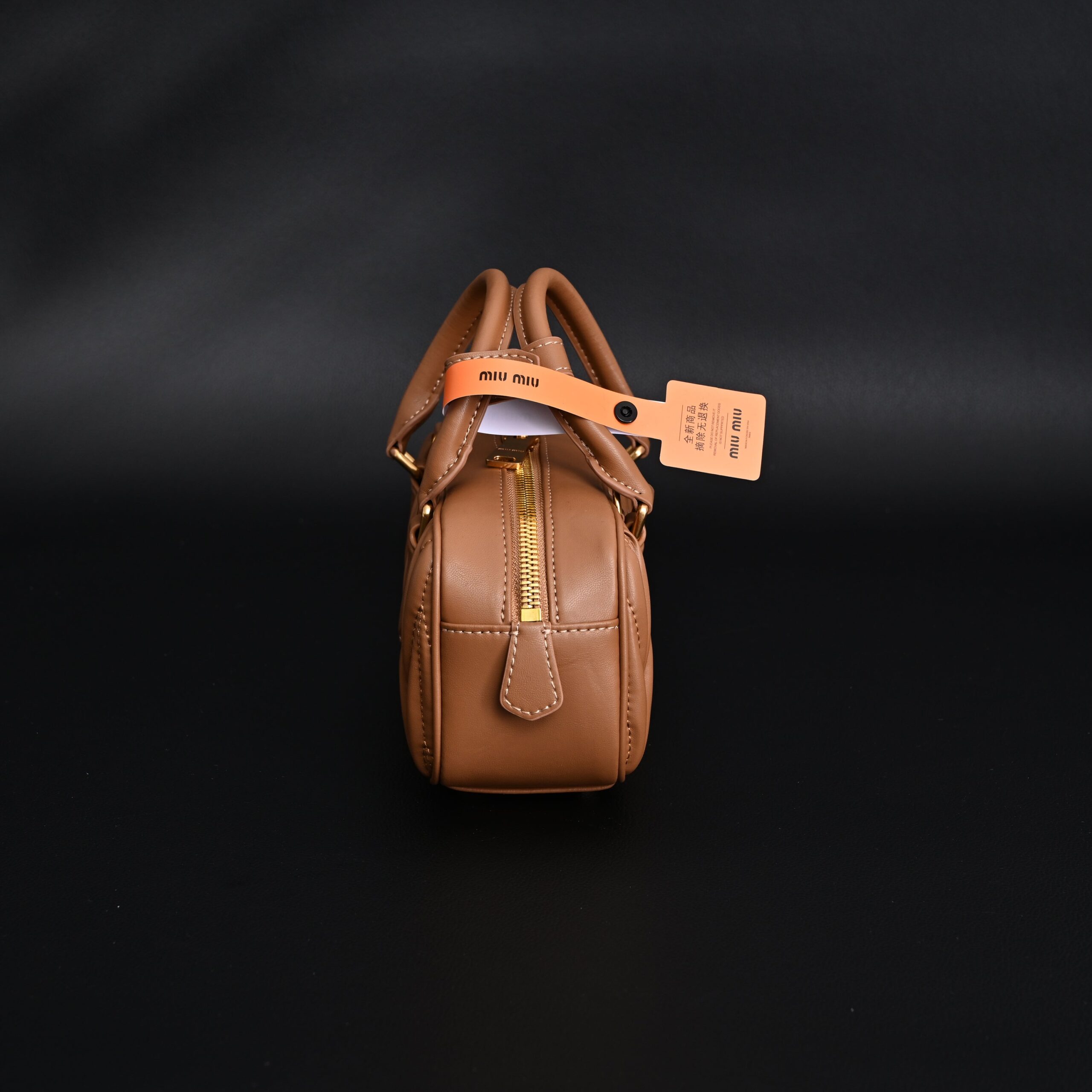 Miu Miu Matelassé Leather Top Handle Bag – Caramel Brown - Image 6