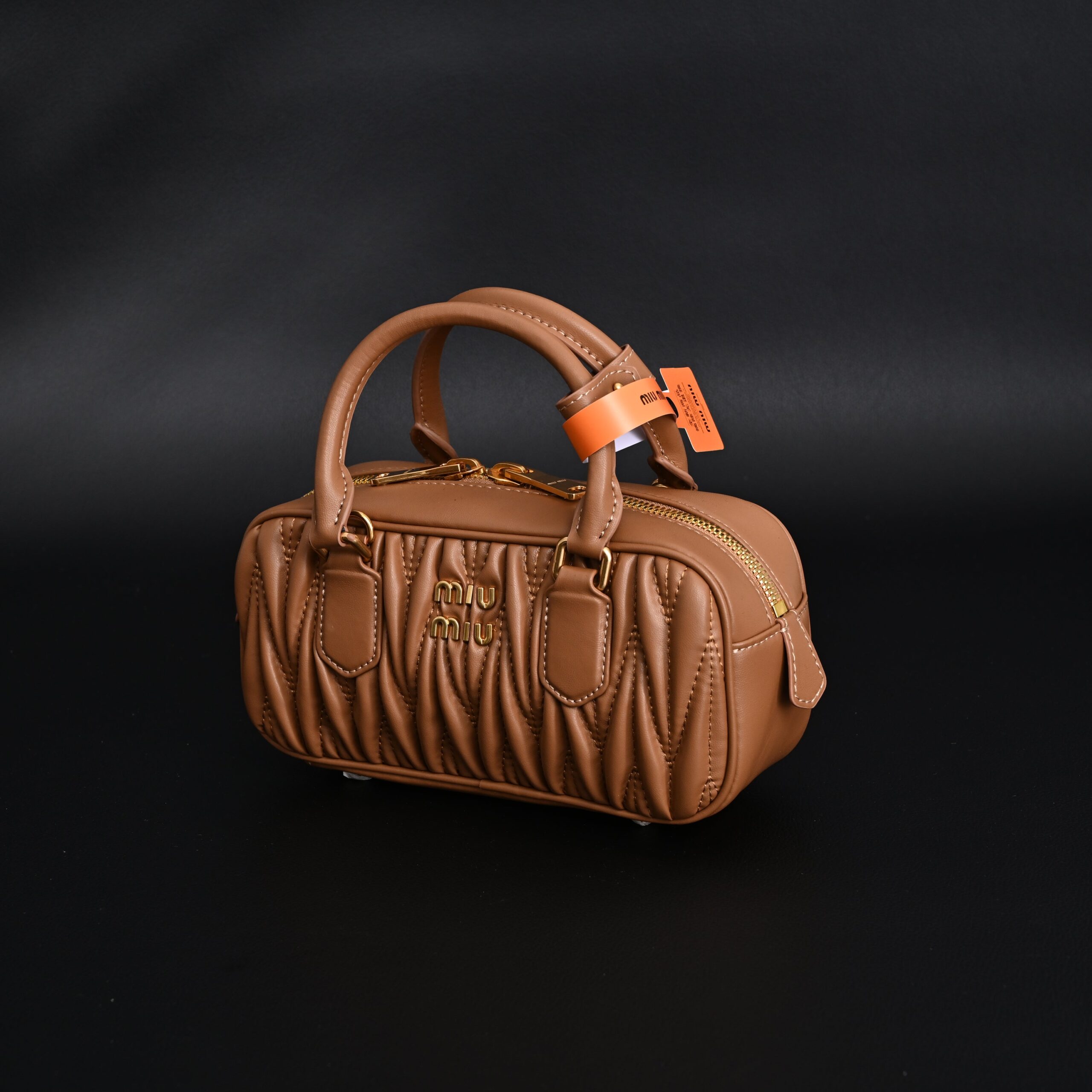 Miu Miu Matelassé Leather Top Handle Bag – Caramel Brown - Image 7