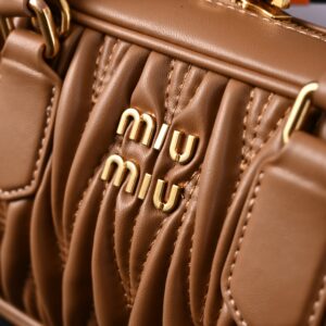 Miu Miu Matelassé Leather Top Handle Bag – Caramel Brown - Image 9