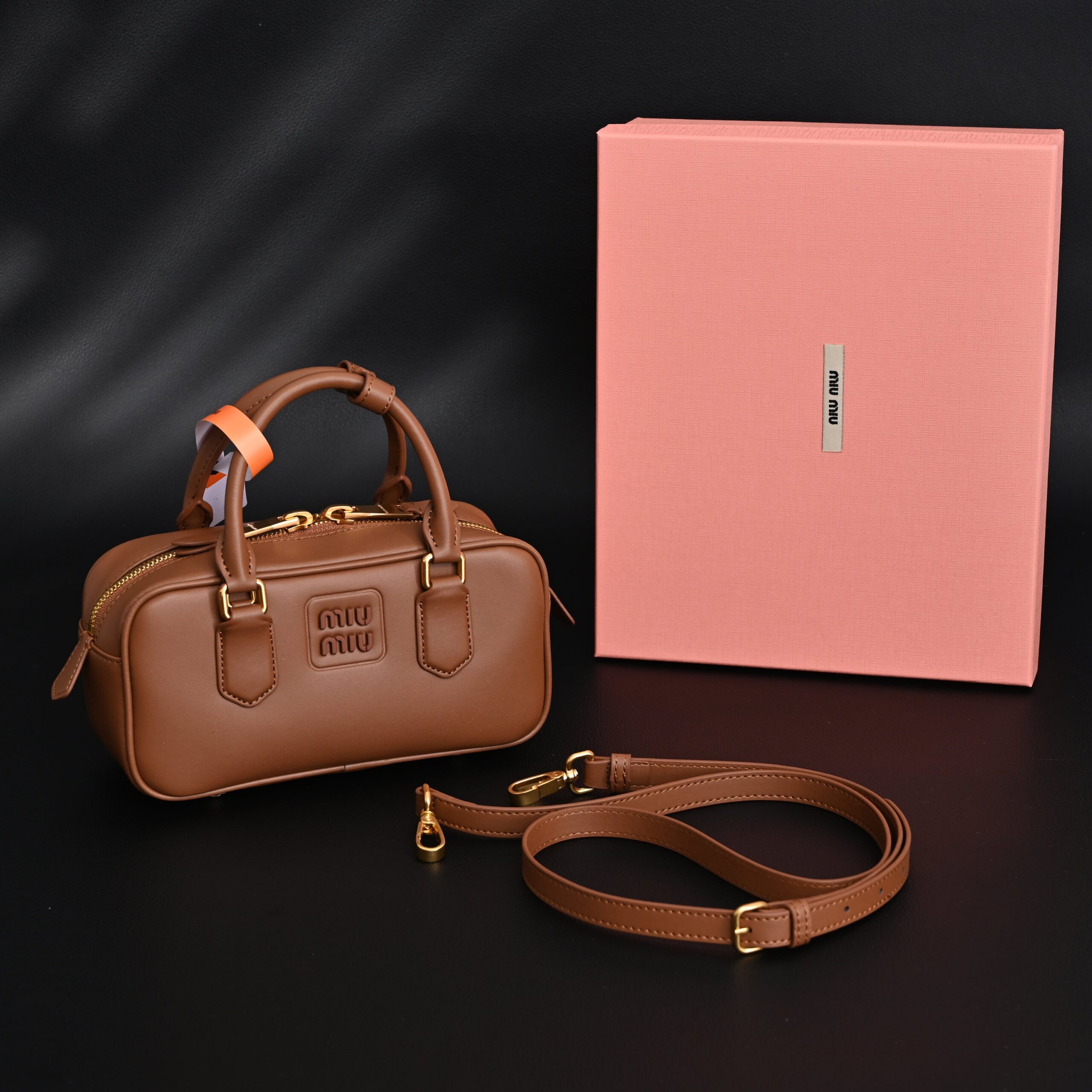 Miu Miu Leather Top Handle Satchel – Caramel Brown - Image 1