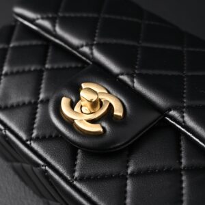 Chanel Classic Flap Mini Bag – Black Quilted Lambskin with Gold-Tone Hardware - Image 9