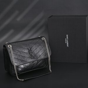 Saint Laurent Niki Medium Black Crinkled Leather Shoulder Bag