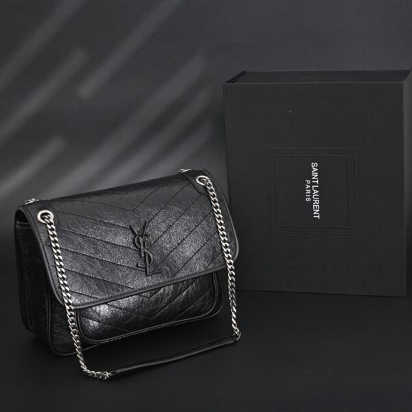 Saint Laurent Niki Medium Black Crinkled Leather Shoulder Bag