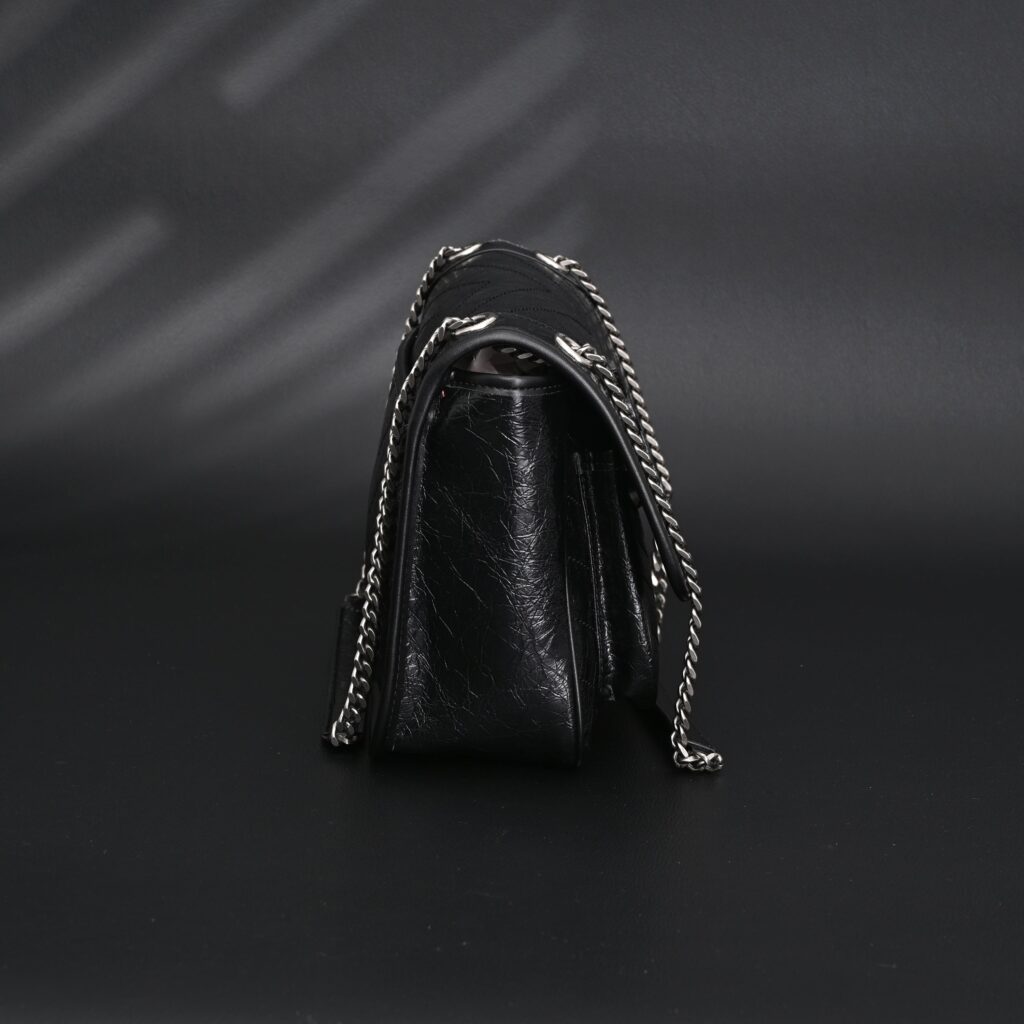 Saint Laurent Niki Medium Black Crinkled Leather Shoulder Bag