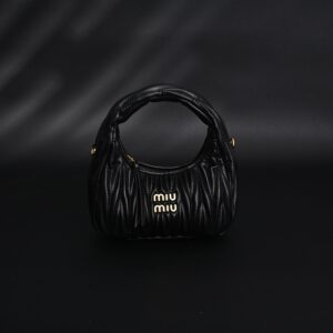 Miu Miu Matelassé Leather Hobo Bag – Black with Gold Hardware - Image 2
