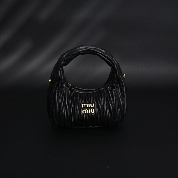 Miu Miu Matelassé Leather Hobo Bag – Black with Gold Hardware