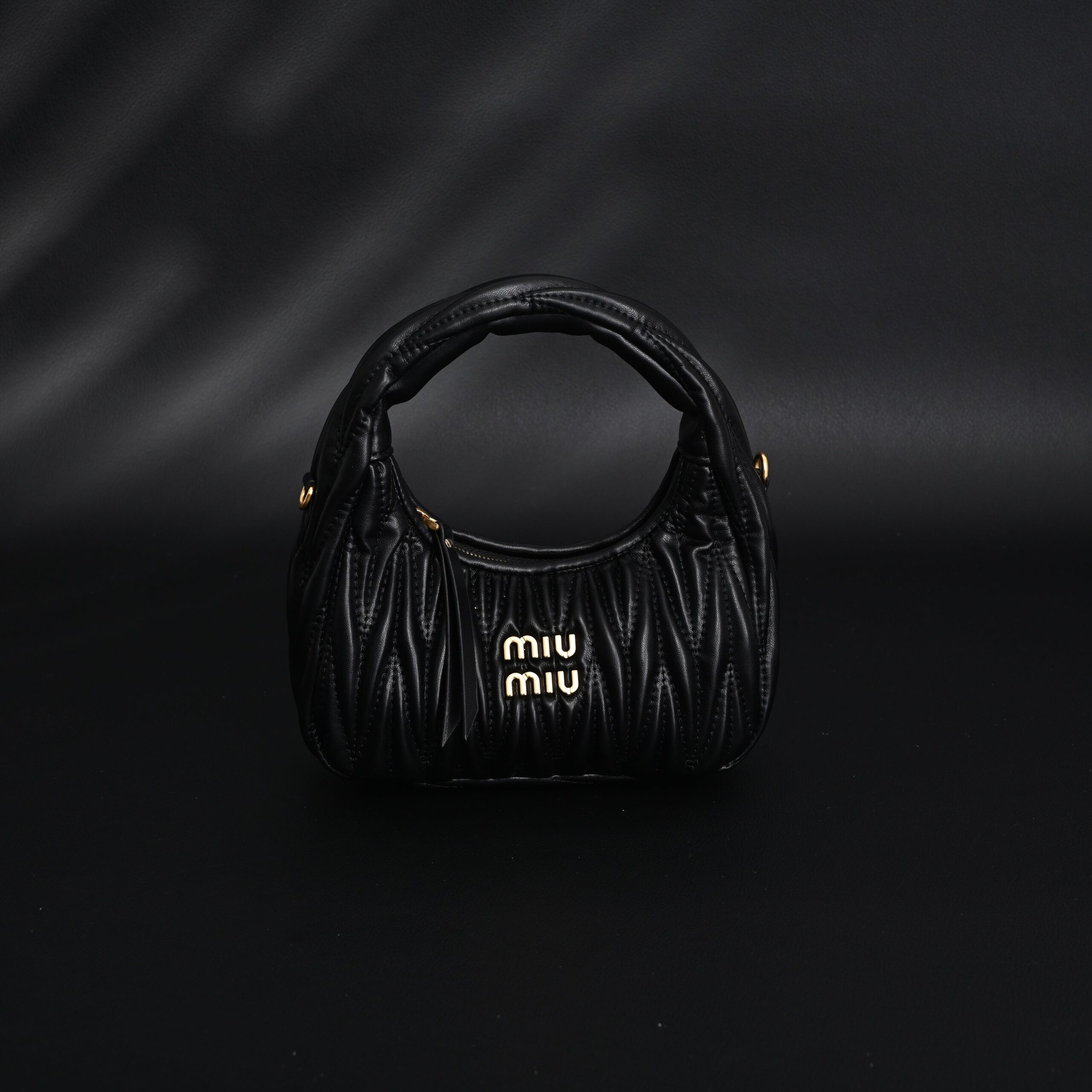 Miu Miu Matelassé Leather Hobo Bag – Black with Gold Hardware - Image 2