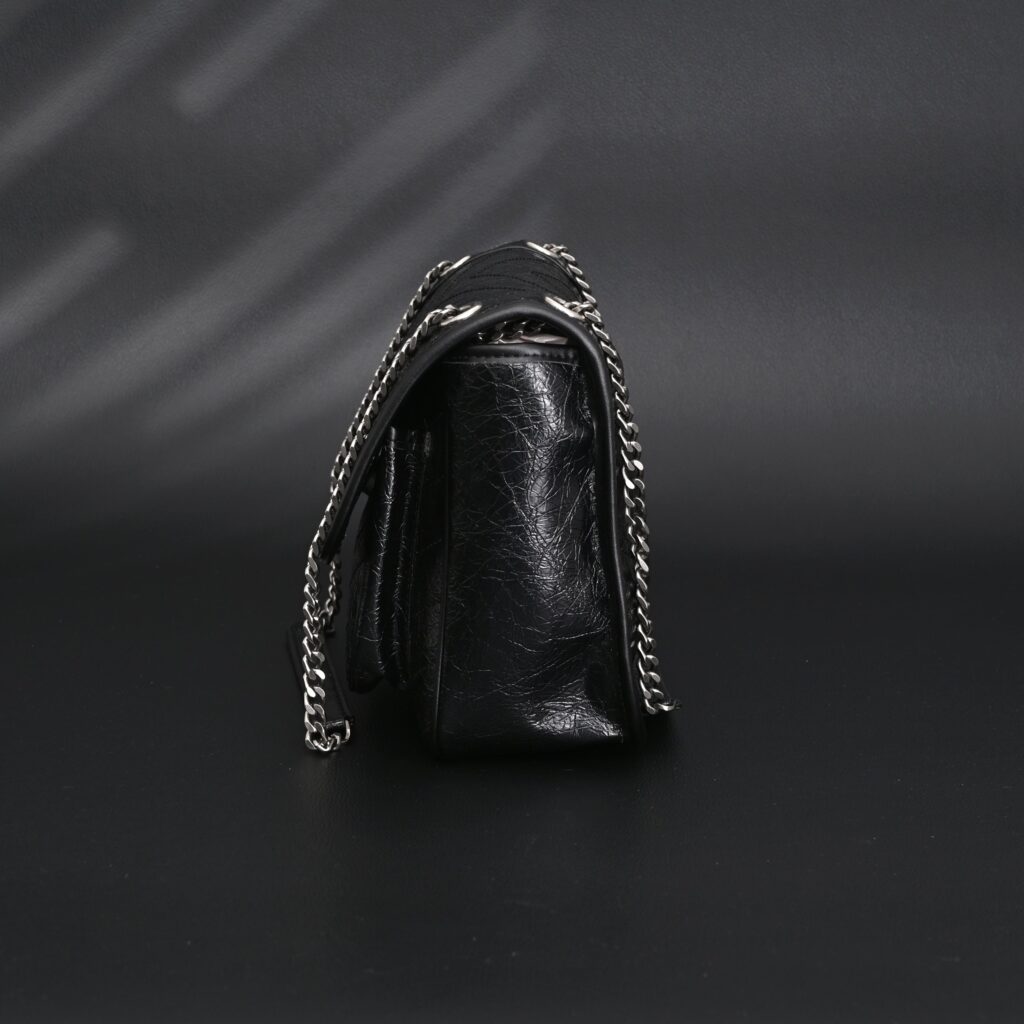 Saint Laurent Niki Medium Black Crinkled Leather Shoulder Bag