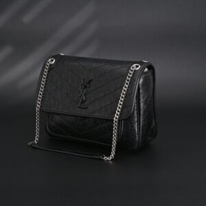 Saint Laurent Niki Medium Black Crinkled Leather Shoulder Bag - Image 7