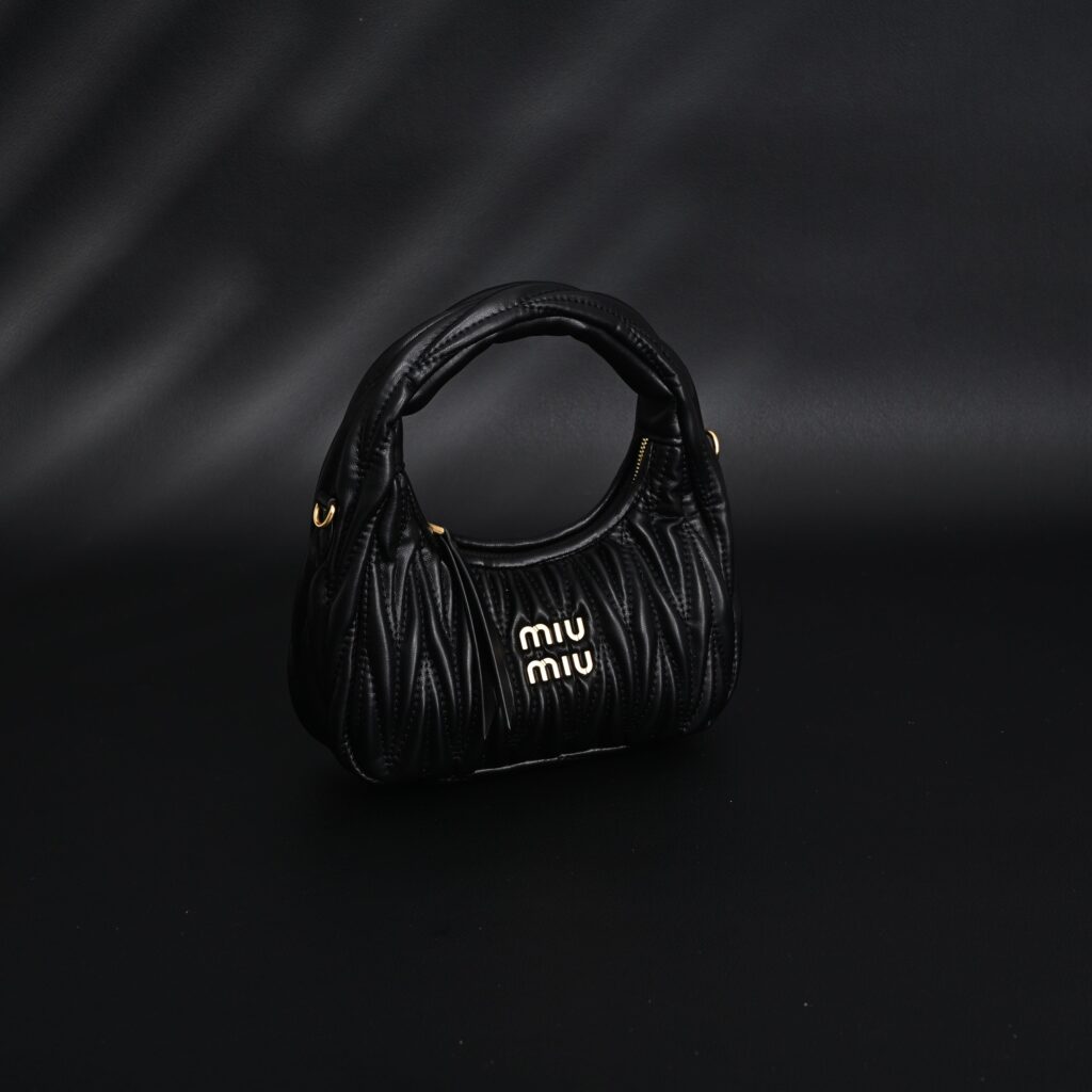 Miu Miu Matelassé Leather Hobo Bag – Black with Gold Hardware