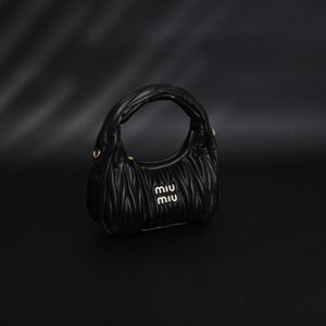 Miu Miu Matelassé Leather Hobo Bag – Black with Gold Hardware - Image 3