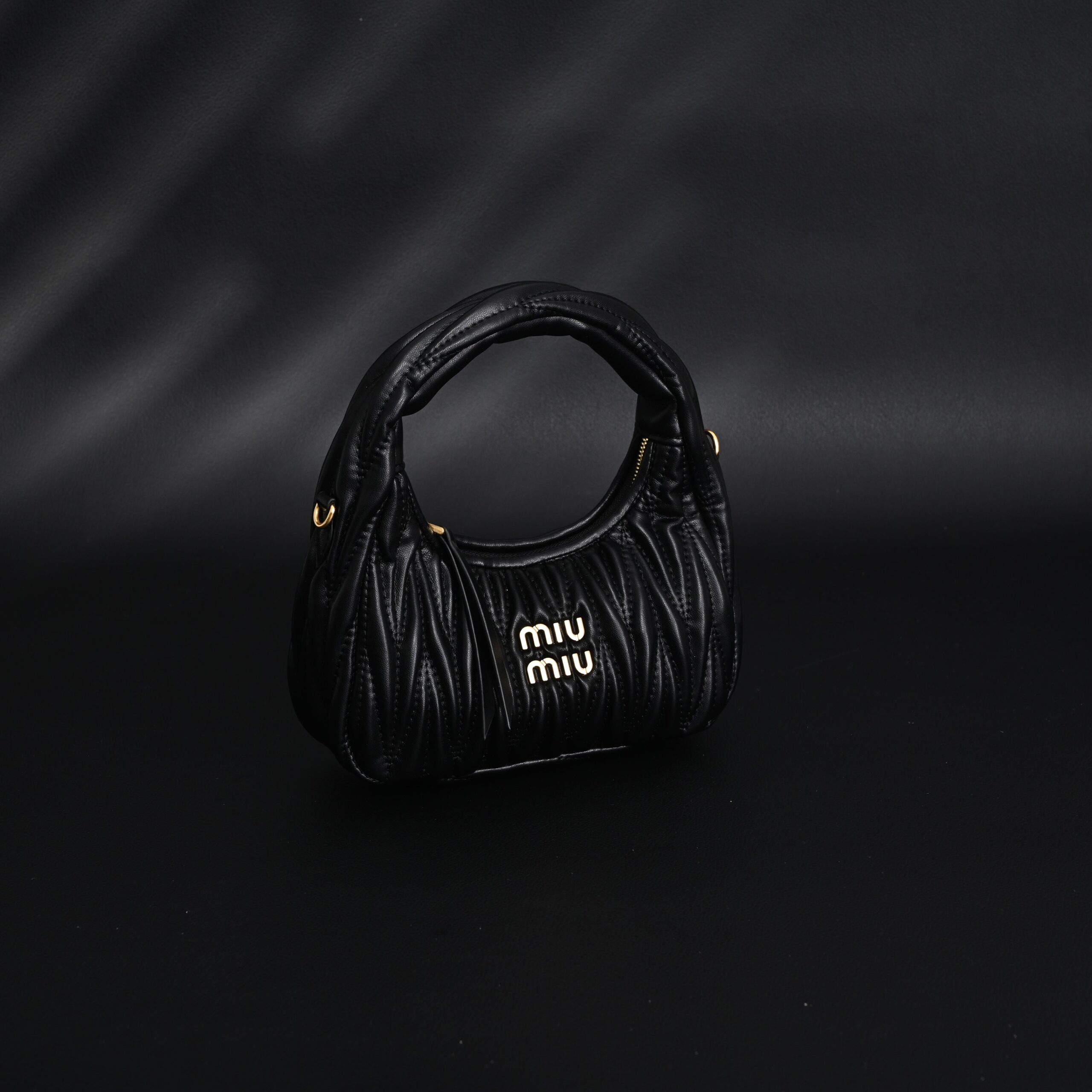 Miu Miu Matelassé Leather Hobo Bag – Black with Gold Hardware - Image 3